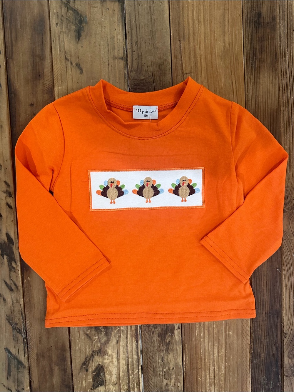 Abby & Evie Orange Long-Sleeve Turkey Tee